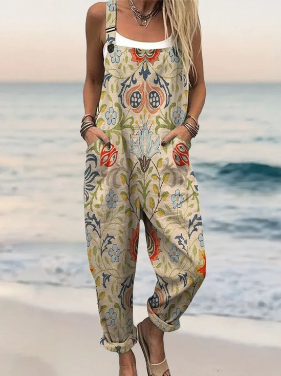 Combinaisons Femmes Boho Ethnique Été Micro-élasticité Quotidien Coton Et Lin Long Top Débardeur Droit
