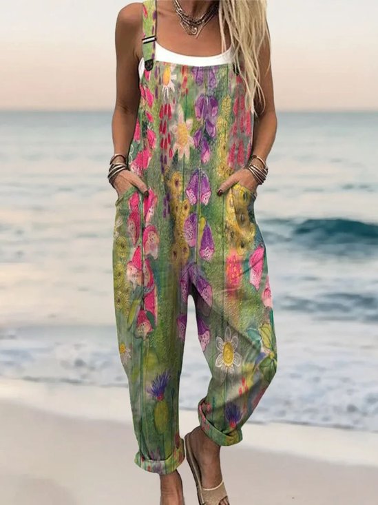 Combinaisons Boho La peinture Été Micro-élasticité Vacances Coton Et Lin Gallus Top Débardeur Droit pour Femmes