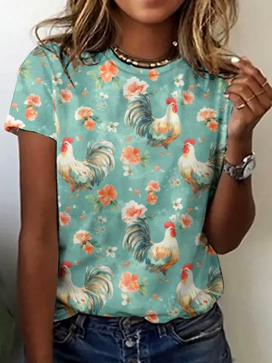 T-shirts Décontracté Imprimé d'Animal Été Coton Micro-élasticité Quotidien Manches Courtes Col Rond Régulier pour Femmes
