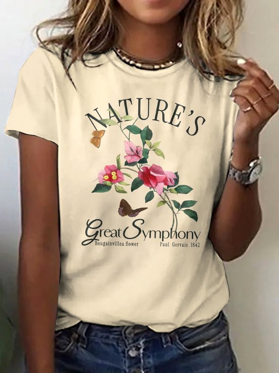 T-shirts Décontracté La peinture Été Coton Quotidien Manches Courtes Col Rond Régulier Trapèze pour Femmes
