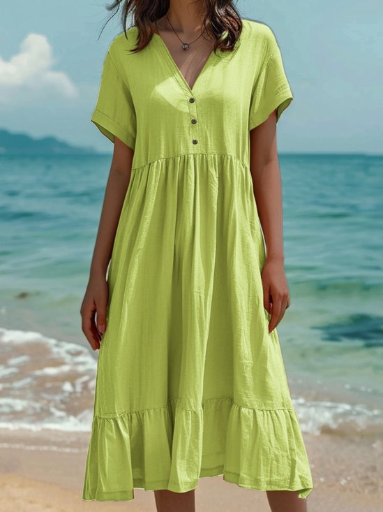 Femmes Plain Aqua Col V Confortable Robe Maxi Décontracté