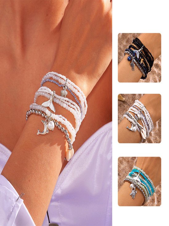 Bracelets Femmes Décontracté Bloc de Couleur Toutes Les Saisons Roulotté Faire la navette multicouche Bracelet Perle