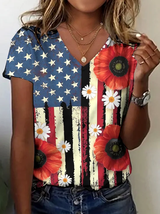 T-shirts Rétro La peinture Été Coton Quotidien Coupe Régulière Manches Courtes Trapèze Régulier pour Femmes