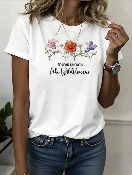 T-shirts Décontracté Imprimé d'Animal Été Coton Micro-élasticité Quotidien Coupe Régulière Col Rond Régulier pour Femmes