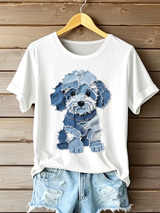 T-shirts Femmes Décontracté La peinture Été Coton Coupe Régulière Manches Courtes Col Rond Régulier Trapèze