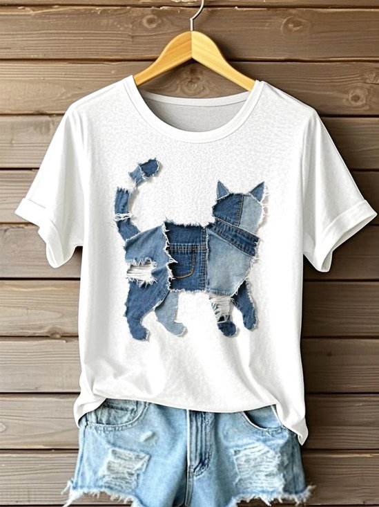 T-shirts Femmes Décontracté La peinture Été Micro-élasticité Quotidien Coupe Régulière Manches Courtes Trapèze Régulier