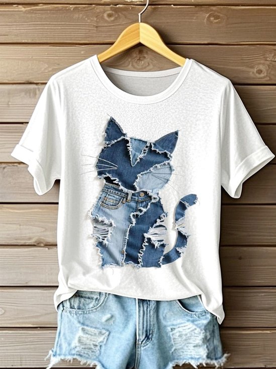 T-shirts Rétro Imprimé d'Animal Été Coton Micro-élasticité Quotidien Manches Courtes Régulier Régulier pour Femmes