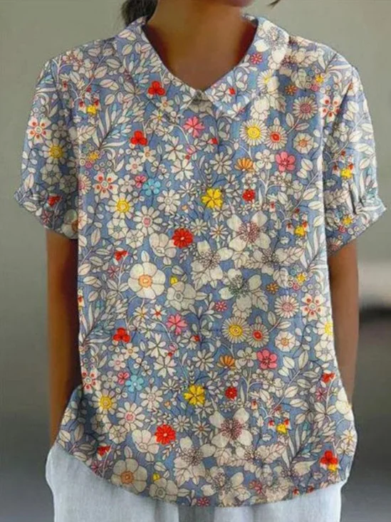 Blouses Décontracté Floral Été Aucune élasticité Quotidien Demi Manche Col Châle Droit Régulier pour Femmes