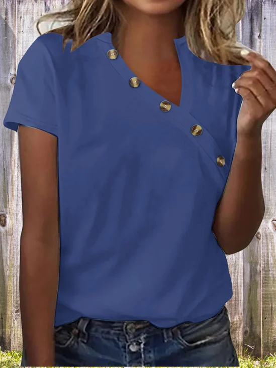 T-shirts Sexy Plain Été Polyester Faire la navette Manches Courtes Droit Boucle Régulier pour Femmes