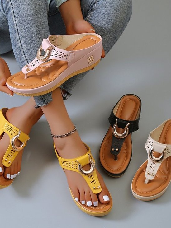 Sandales Antidérapantes Sexy Plain Été Antichoc Faire la navette Talon de Bloc Bout Rond PU Tissu pour Femmes