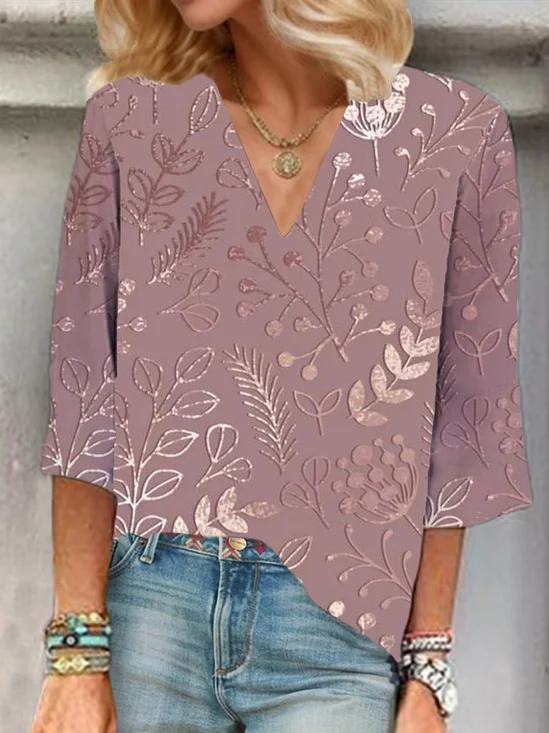 Blouses Élégant Floral Été Coton Aucune élasticité Quotidien Demi Manche Col Châle Régulier pour Femmes