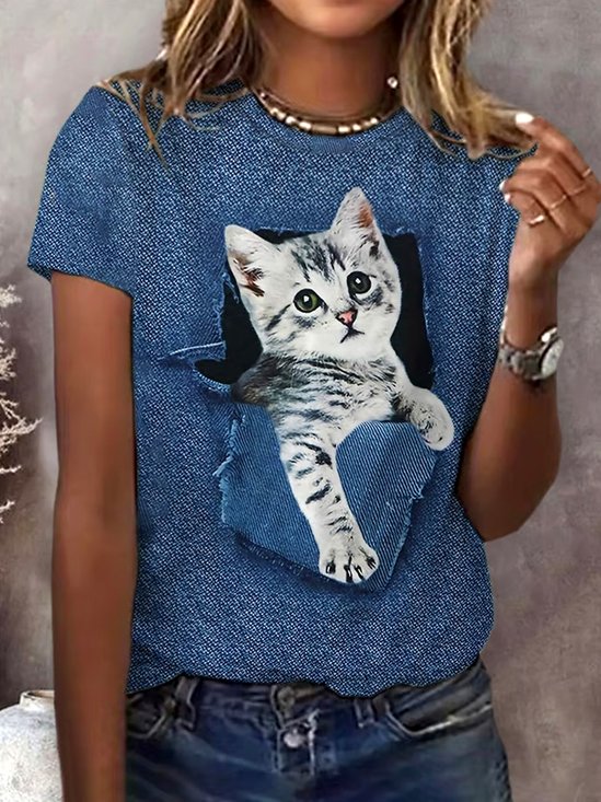 T-shirts Femmes Décontracté La peinture Été Polyester Micro-élasticité Coupe Régulière Manches Courtes Régulier Trapèze
