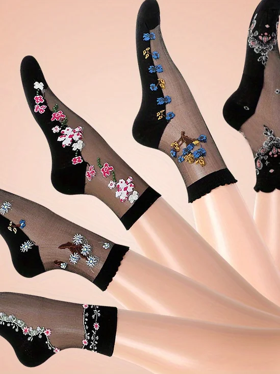 Chaussettes Rétro Bloc de Couleur Toutes Les Saisons Polyester Imprimé Absorber l'Humidité et Évacuer la Sueur Domestique Chaussettes sur le mollet Régulier pour Femmes