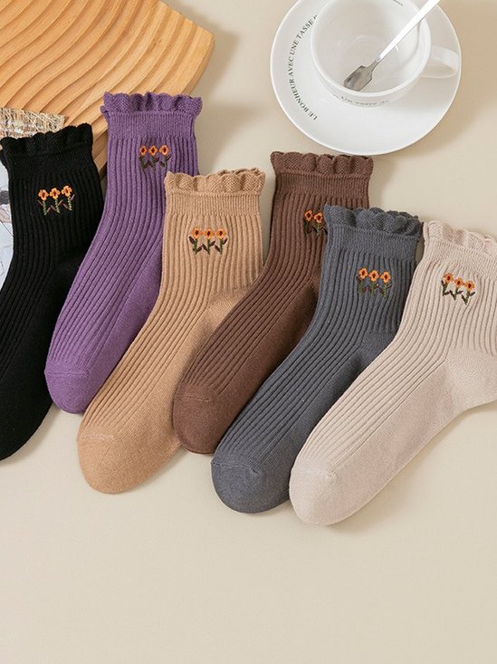 Chaussettes Femmes Sexy Toutes Les Saisons Motifs de broderie Coton Imprimé Antidérapant Faire la navette Chaussettes sur le mollet Régulier