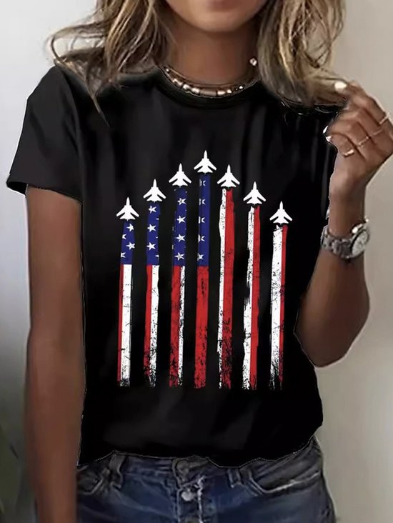 T-shirts Décontracté Été Le jour de l'indépendance (Drapeau) Micro-élasticité Quotidien Ample Jersey Manches Courtes Col Rond pour Femmes
