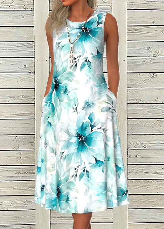 Femmes Floral Comme Image Col V Confortable Robe Mi-Longue Décontracté