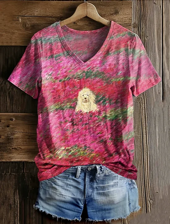 T-shirts Rétro Imprimé d'Animal Été Coton Micro-élasticité Quotidien Manches Courtes Col Rond Trapèze pour Femmes