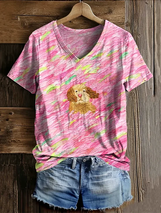 T-shirts Femmes Rétro Imprimé d'Animal Été Coton Micro-élasticité Quotidien Coupe Régulière Manches Courtes Trapèze