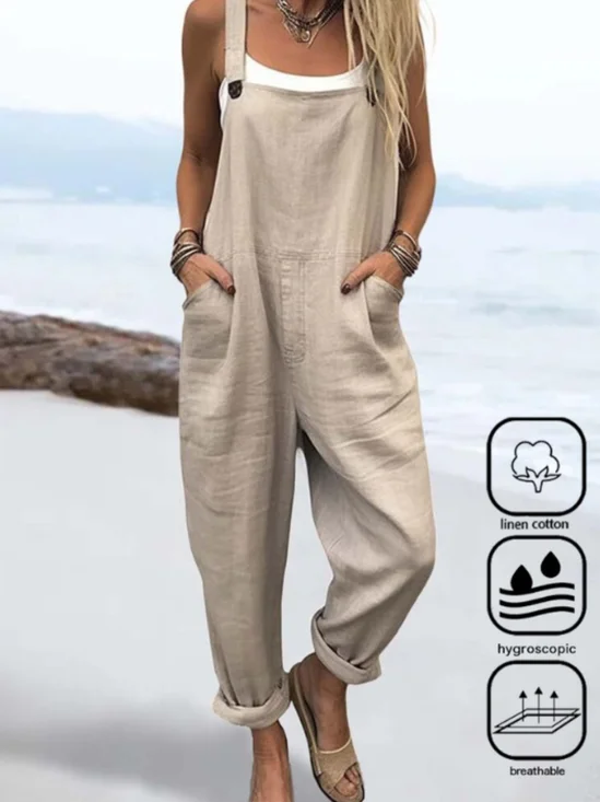 Combinaisons Femmes Vacances Plain Été Naturel Long Gallus Top Débardeur Droit Régulier