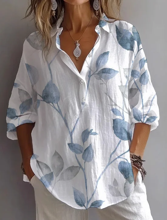 Chemises Femmes Décontracté Floral Printemps / Automne Polyester Boucle Aucune élasticité Ample Droit Col de Chemise