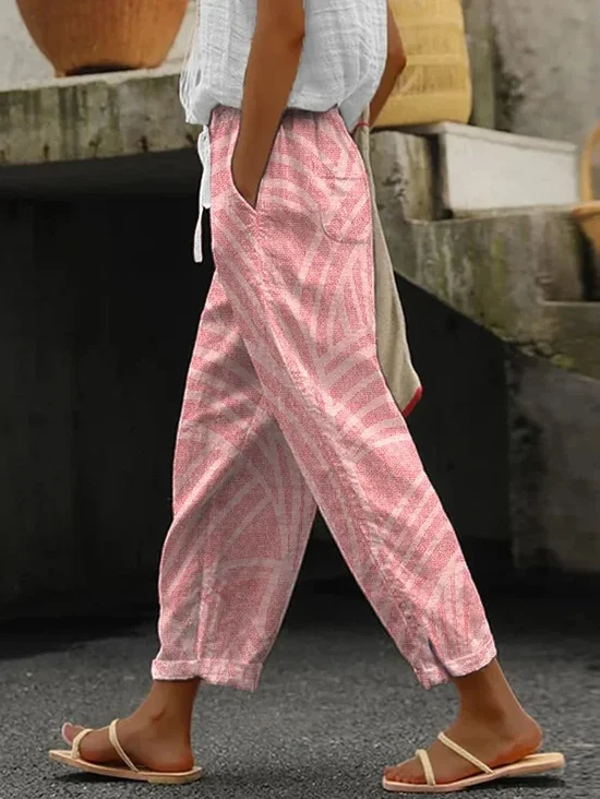 Pantalons Géométrique Décontracté Printemps / Automne Naturel Aucune élasticité Quotidien Long Régulier Pantalon baggy pour Femmes