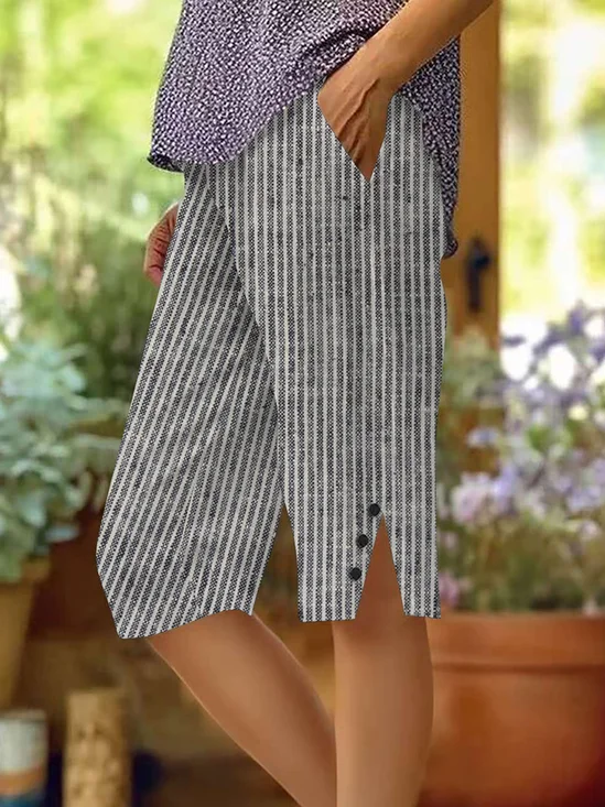 Pantalons Géométrique Décontracté Été Naturel Micro-élasticité Coupe Régulière Plage Shorts Trapèze Cinquième pantalon pour Femmes