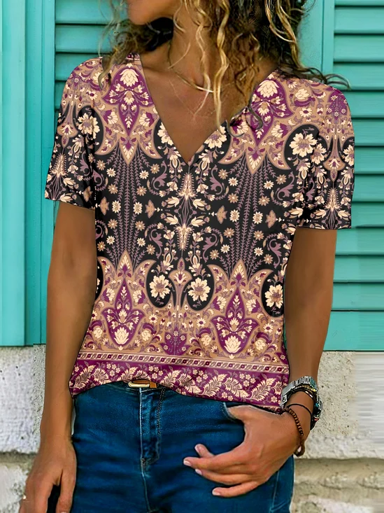 T-shirts Femmes Décontracté Floral Été Micro-élasticité Quotidien Coupe Régulière Régulier Trapèze Régulier