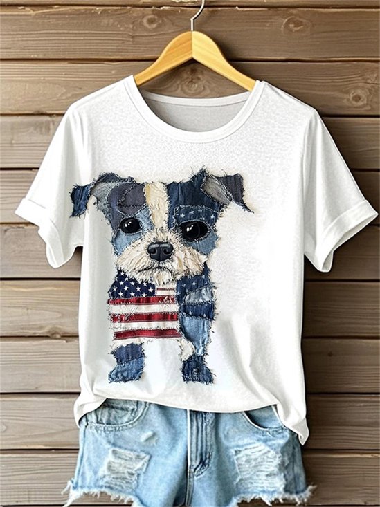 T-shirts Femmes Décontracté La peinture Été Polyester Quotidien Coupe Régulière Manches Courtes Col Rond Régulier