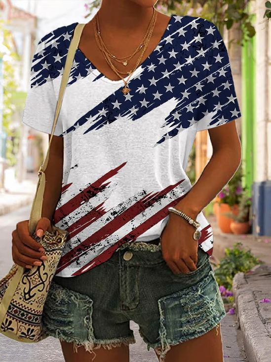 T-shirts Femmes Décontracté Été Le jour de l'indépendance (Drapeau) Imprimé Micro-élasticité Coupe Régulière Manches Courtes Régulier Régulier