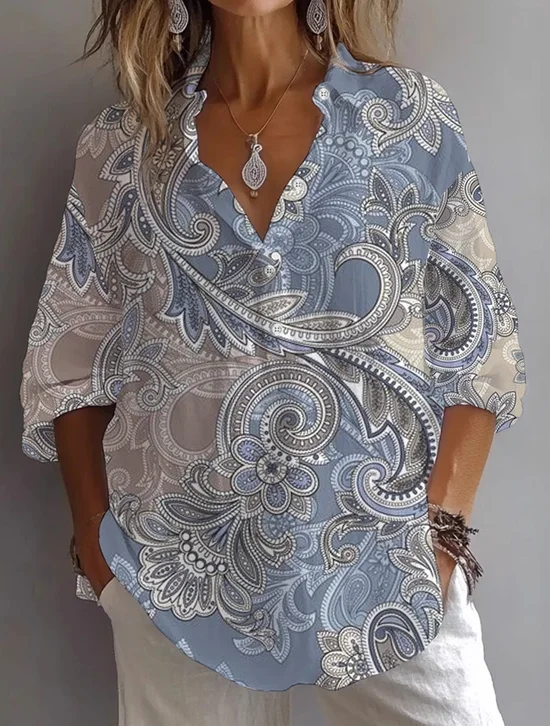 Chemises Décontracté Motif Cachemire Printemps / Automne Polyester Imprimé Manches Longues Droit Régulier Col de Chemise pour Femmes