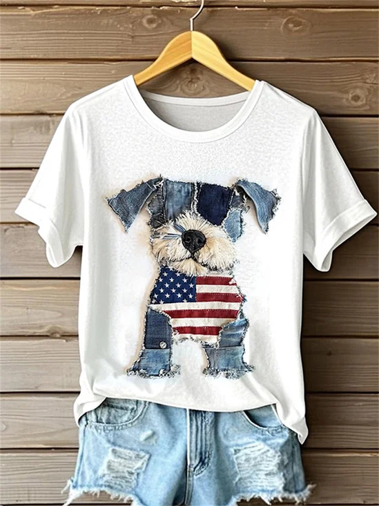 T-shirts Femmes Rétro Imprimé d'Animal Été Polyester Quotidien Coupe Régulière Manches Courtes Régulier Trapèze