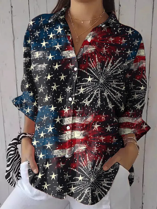 Chemises Femmes Décontracté Printemps / Automne Drapeau Polyester Coupe Régulière Manches Longues Régulier Droit Col de Chemise