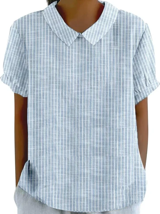Blouses Femmes Élégant Été Plaid Aucune élasticité Demi Manche Col Châle Régulier Droit Régulier