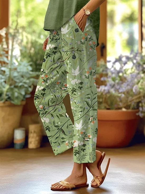 Pantalons Femmes Décontracté Floral Printemps / Automne Naturel Micro-élasticité Quotidien Coupe Régulière Long Régulier