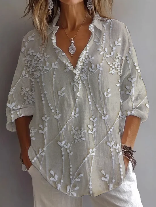 Chemises Femmes Décontracté Floral Printemps / Automne Imprimé Quotidien Manches Longues Droit Régulier Col de Chemise