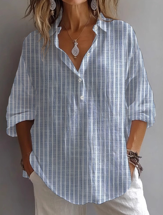 Chemises Femmes Rayé Décontracté Printemps / Automne Polyester Aucune élasticité Manches Longues Droit Régulier Col de Chemise