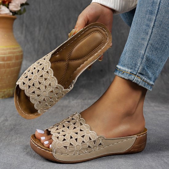 Sandales Décontracté Floral Été Quotidien Cuir Talon Bas Toit ouvert Caoutchouc à Enfiler pour Femmes