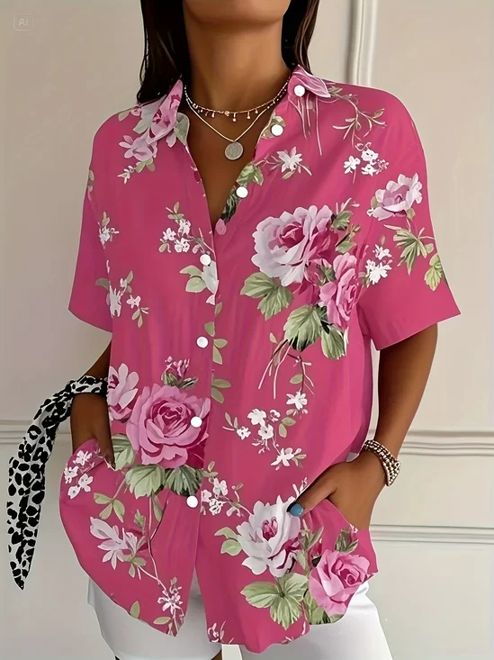 Chemises Femmes Décontracté Floral Été Polyester Imprimé Quotidien Ample Régulier Régulier