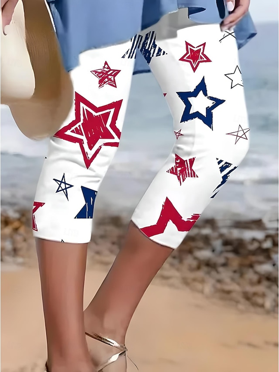 Pantalons De Yoga Femmes Décontracté Été Le jour de l'indépendance (Drapeau) Naturel Aucune élasticité Quotidien Taille Élastique Pantalon coupe slim Régulier