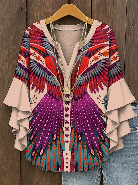 Blouses Décontracté Imprimé d'Animal image Été Col V Micro-élasticité Quotidien Coupe Régulière Demi Manche Régulier pour Femmes