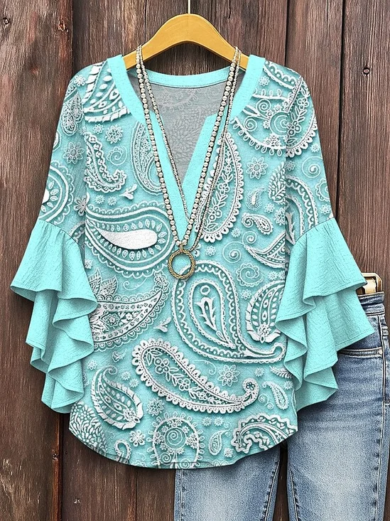 Blouses Simple Motif Cachemire Été Faire la navette Coupe Régulière Demi Manche Régulier Trapèze Régulier pour Femmes