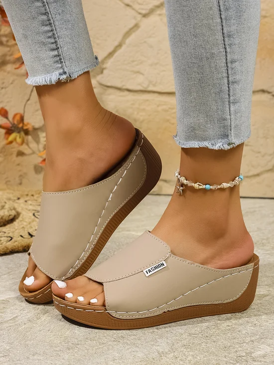 Sandales Femme Décontracté Plain Été Zip Quotidien Cuir Cuir Talon Bas Toit ouvert