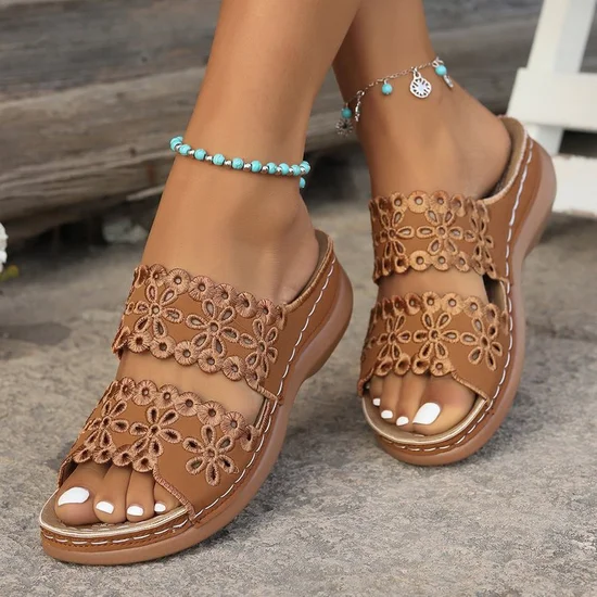 Sandales Femme Décontracté Plain Été Cuir Cuir à Talon Plat Toit ouvert Sandales Antidérapantes polypropylène