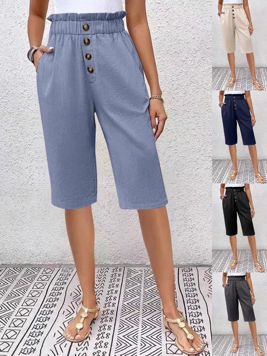 Pantalons Femmes Semi-formel Plain Été Naturel Journée Pantalons à Jambe Large Droit Régulier Cinquième pantalon