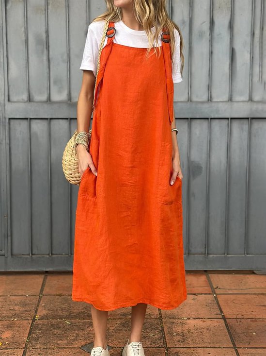 Femmes Plain Corail à Bretelles Confortable Robe Maxi Décontracté