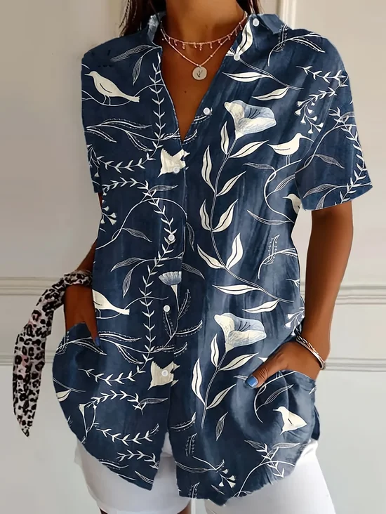 Chemises Décontracté Floral Été Micro-élasticité Quotidien Ample Manches Courtes Régulier Col de Chemise pour Femmes