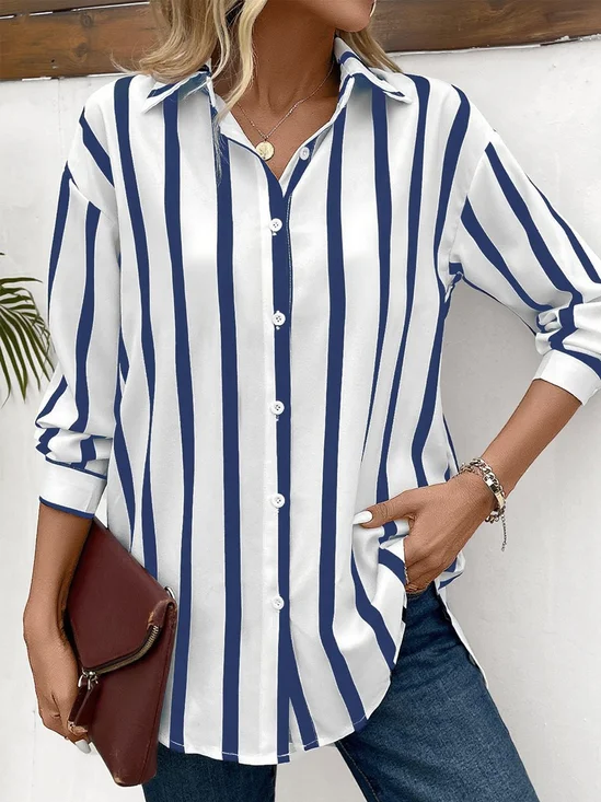 Chemises Rayé Rétro Printemps / Automne Polyester Quotidien Manches Longues Régulier Col de Chemise T.-N.-L. pour Femmes