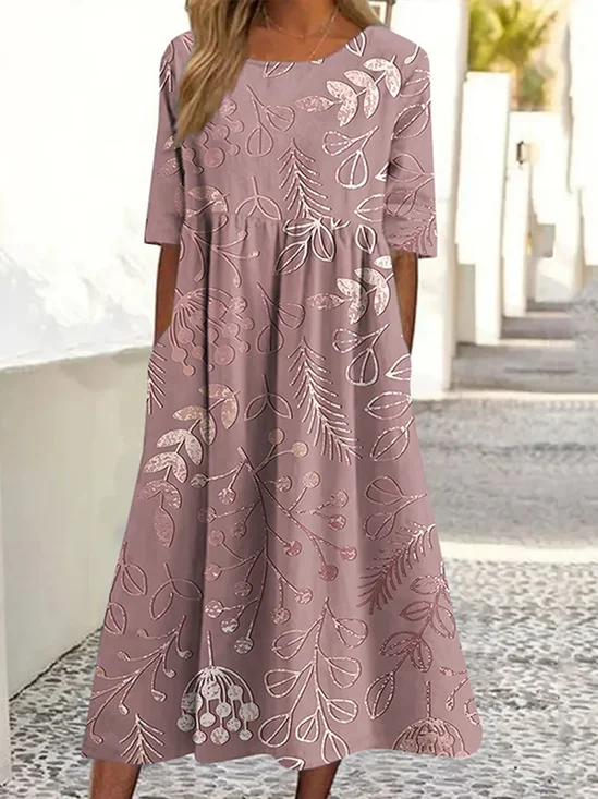 Femmes Floral Comme Image Col Rond Confortable Robe Maxi Décontracté