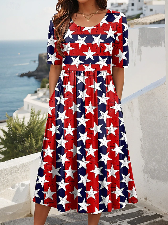 Femmes Motif d'Étoile Comme Image Col Rond Confortable Robe Maxi Décontracté
