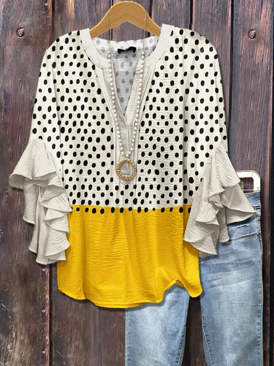 Blouses Coutures contrastées Fête Été Coton Micro-élasticité Faire la navette Demi Manche Trapèze Régulier pour Femmes